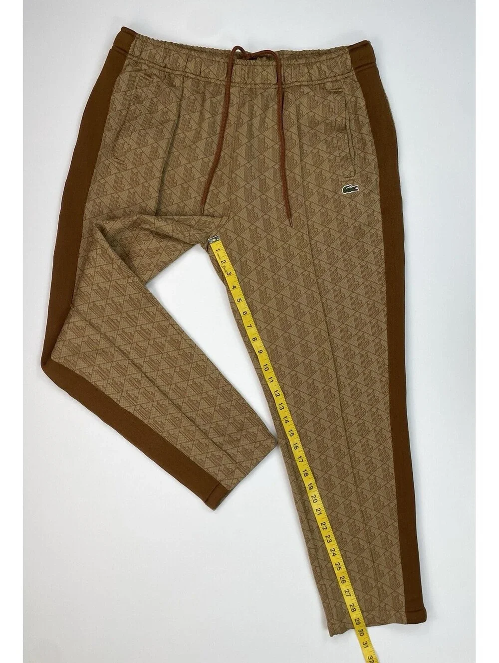 Lacoste Mens Monogram Jacquard Track Pants XL Brown Tapered Sweatpants - Picture 7 of 12